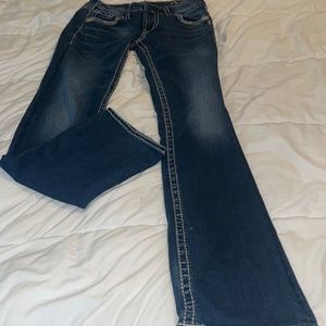 Dark blue, slim boot, silver jeans